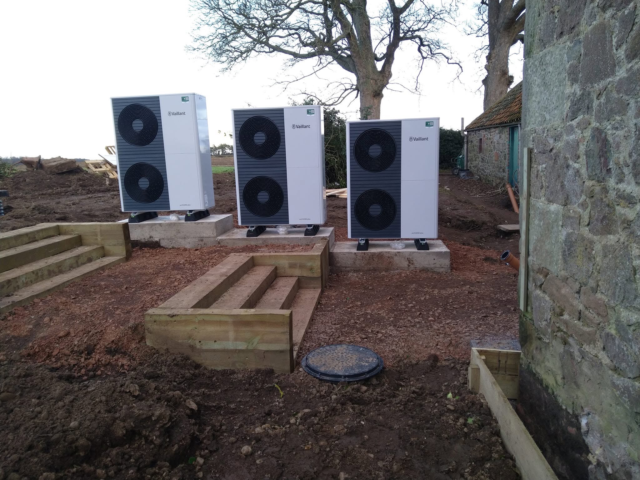 Three Vaillant air source heat pumps installed at a rural home in East Lothian